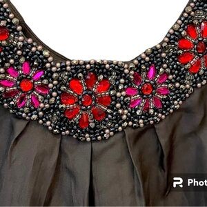 Yoana Baraschi 100% silk beaded collar statement top